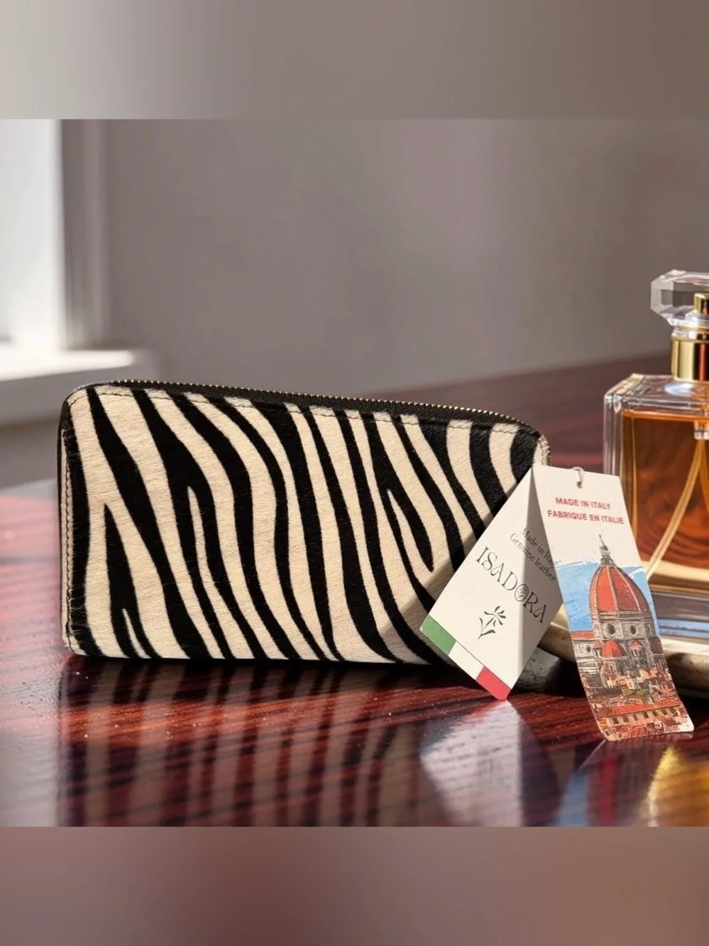 Isadora NWT Stunning Leather Zebra 🦓 Print Zip Wallet - Black & Cream (P252)